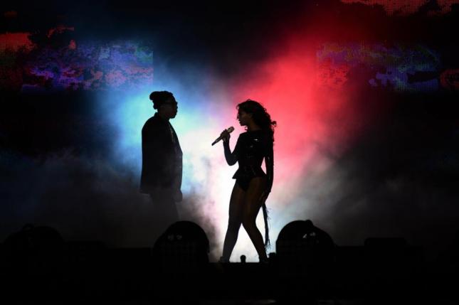 Beyoncé and Jay Z perform together in Paris during their 'On the Run' tour.